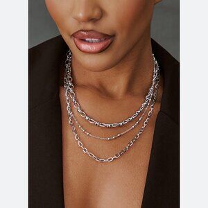 NWT Pretty Little Thing Silver Ball Chain Layered Necklace